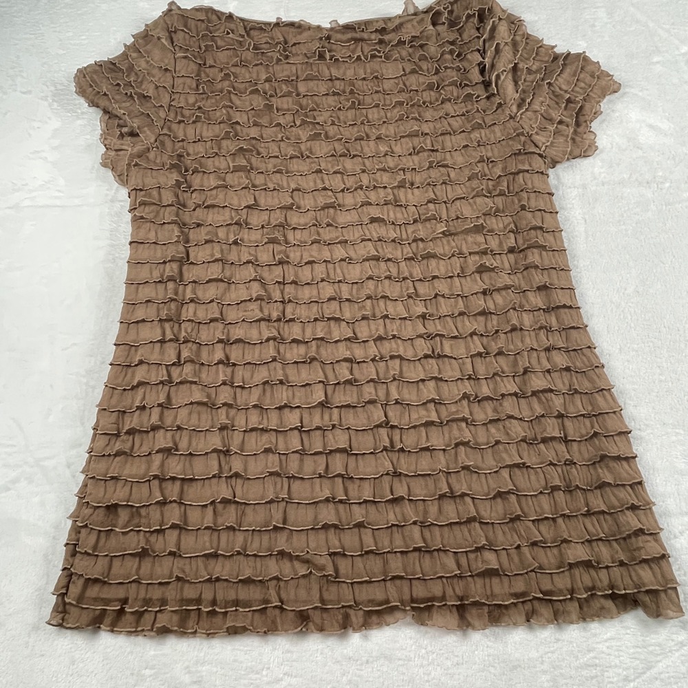 Cato Womens Brown Tiered Ruffle Short Sleeve Scoop Neck Blouse Top Size L NEW - Picture 2 of 7